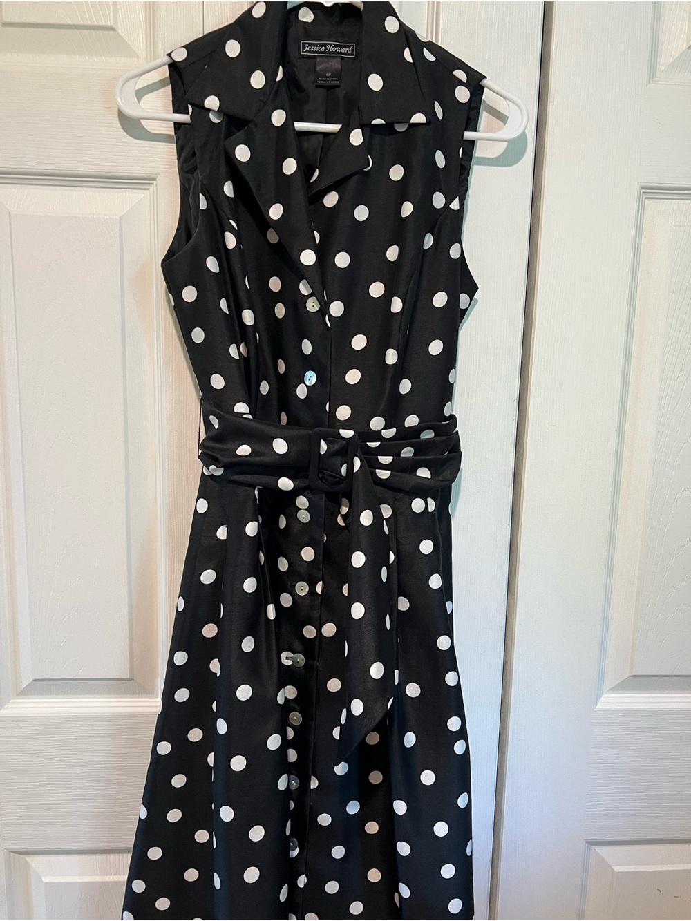 Jessica Howard Black Dress with White Polka Dots